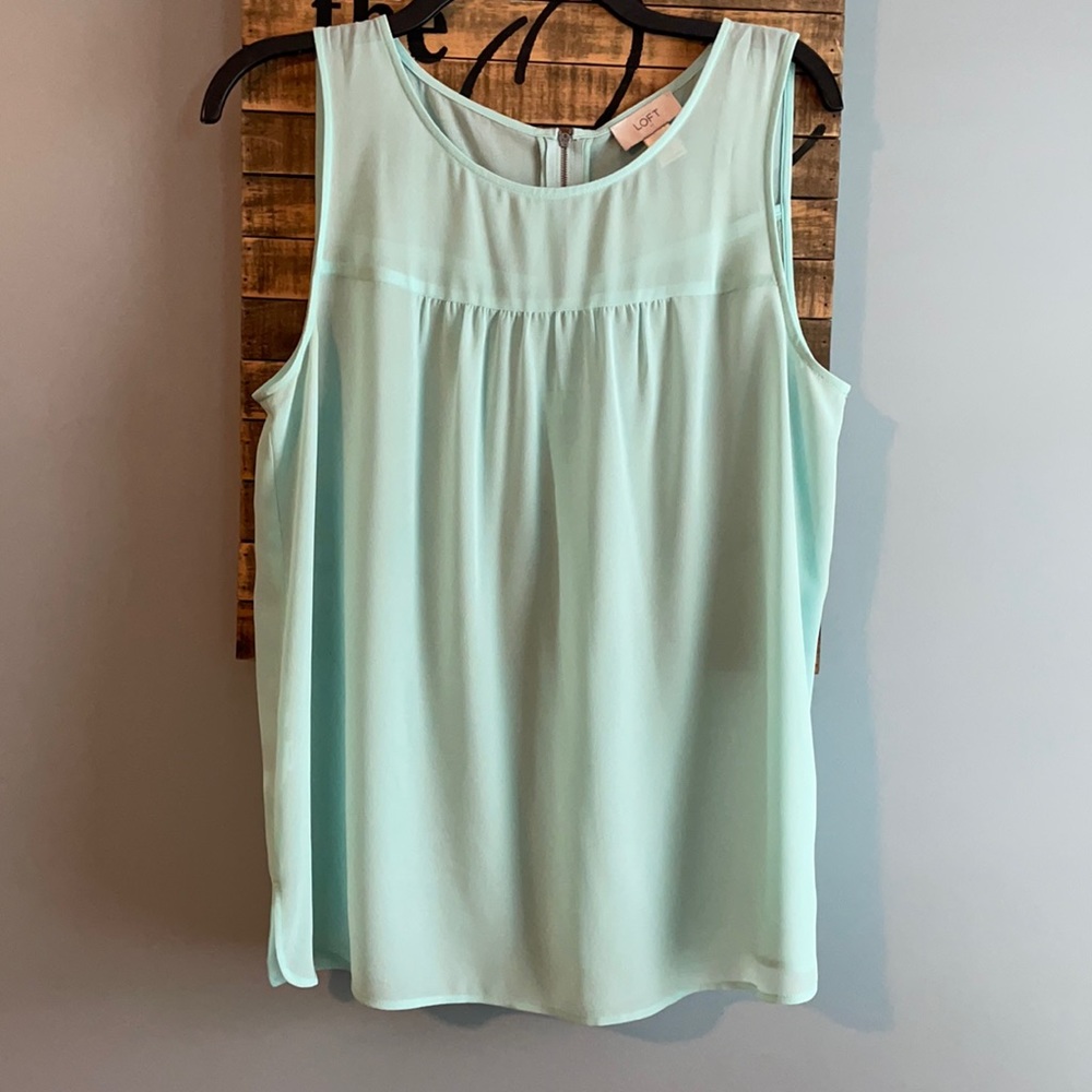LOFT sheer mint tank sleeveless feminine blouse zip detail size M